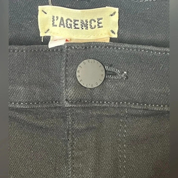 L'AGENCE High Rise Slim Cropped Jeans Black Contemporary Raw Hem Size 29 - Picture 7 of 13